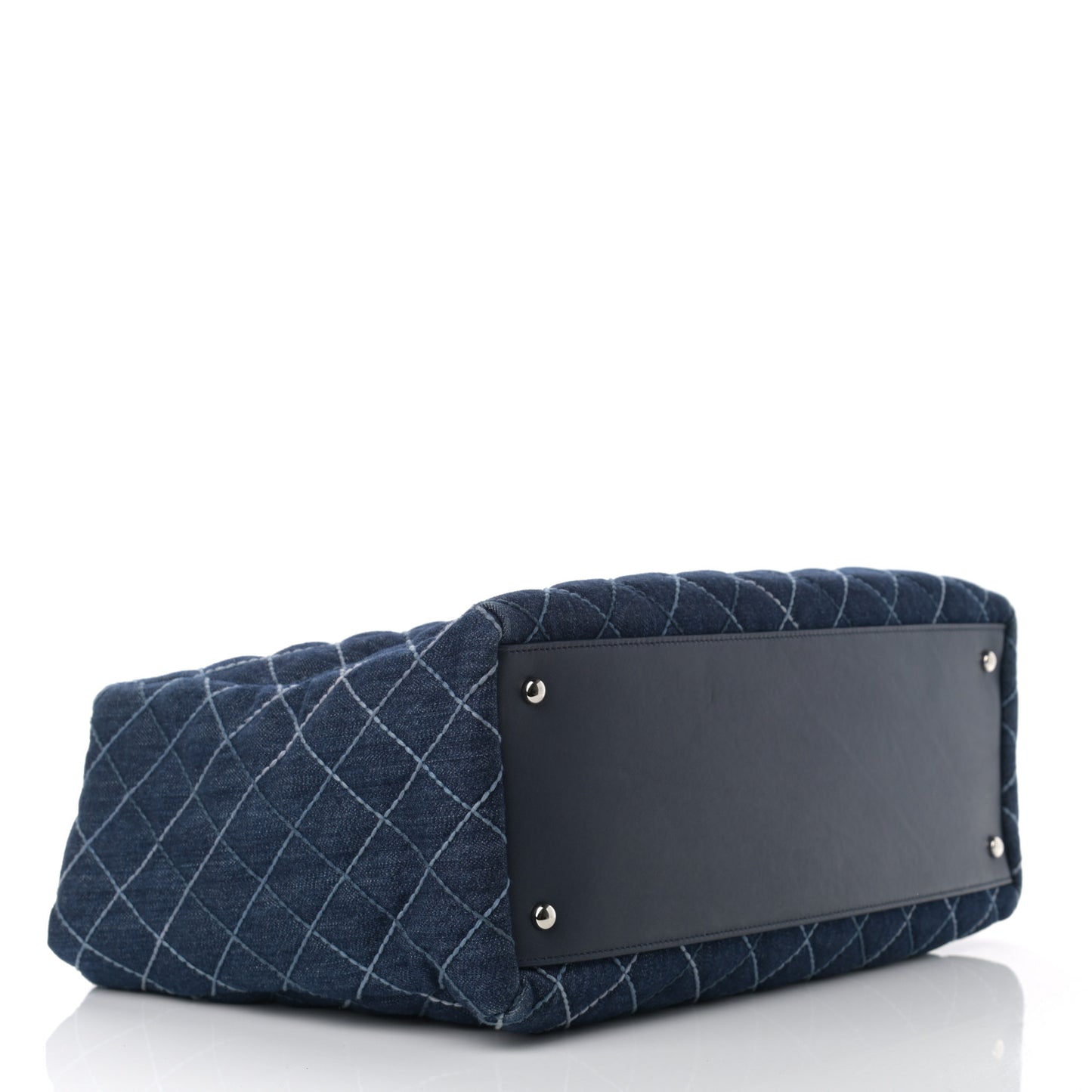 Denim Quilted Large Coco Handle Shopping Tote Blue