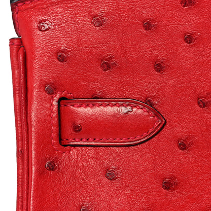 Hermes Ostrich Horseshoe Birkin 30 Rouge Vif Bleu Glacier 12 of 34