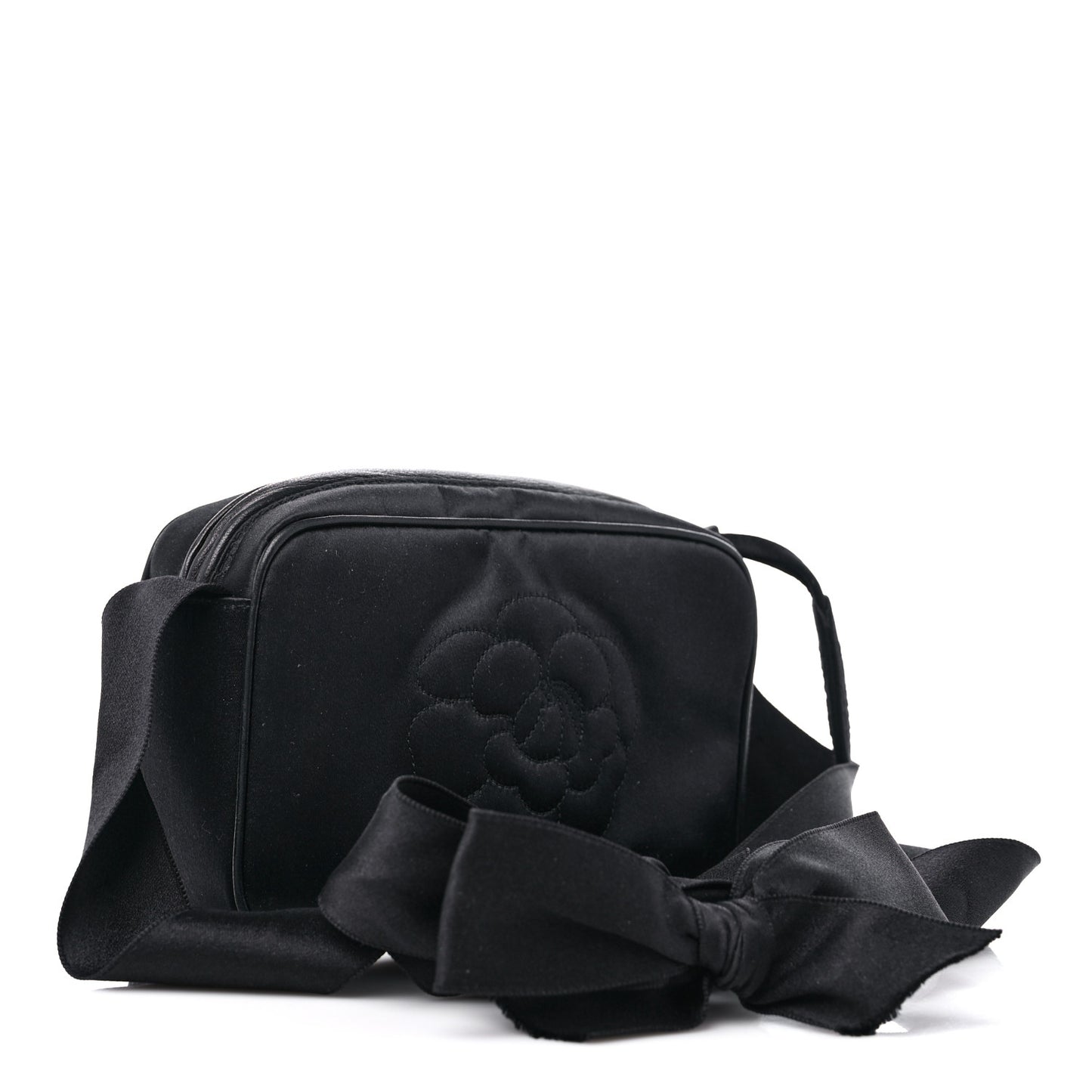 Satin Quilted Camellia Camera Case Black