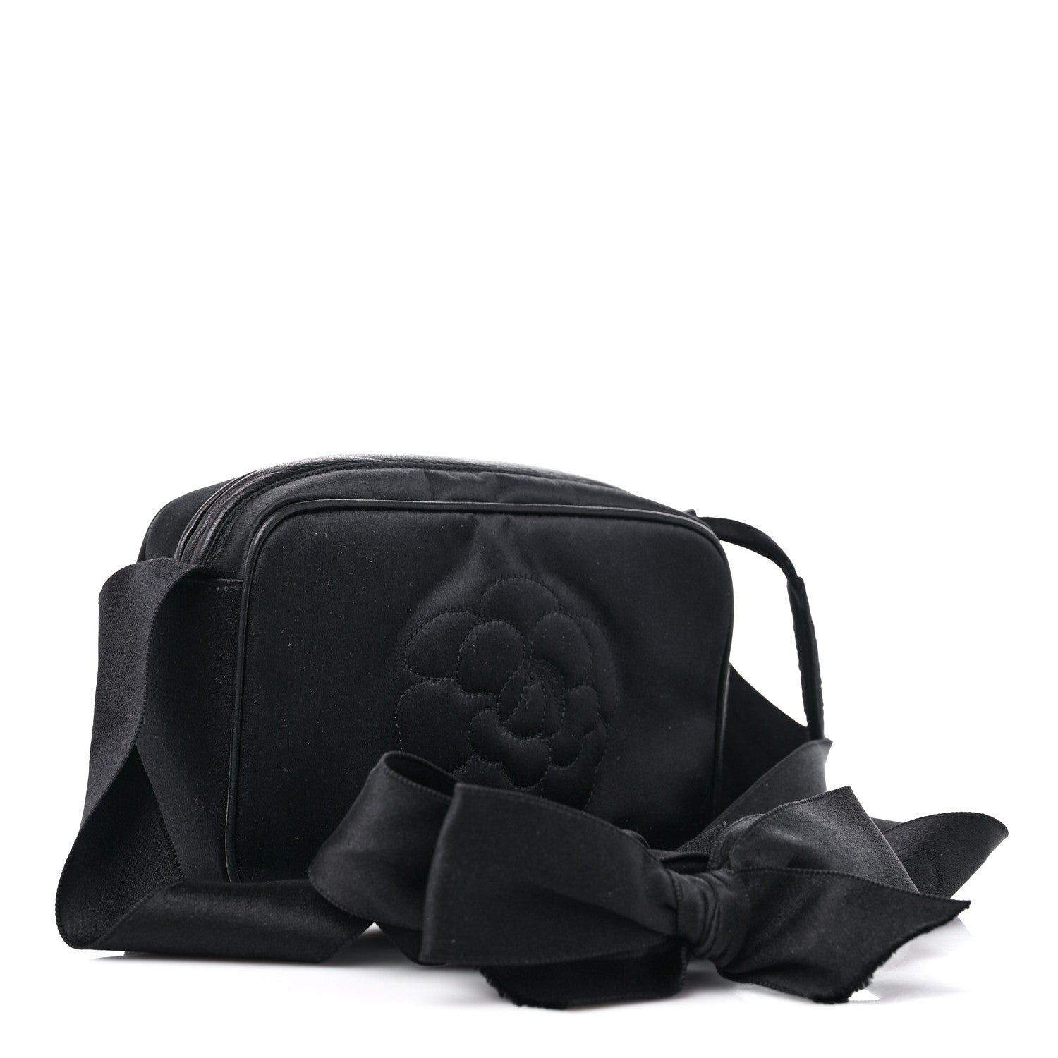 Chanel Satin Quilted Camellia Camera Case Black 3 of 12