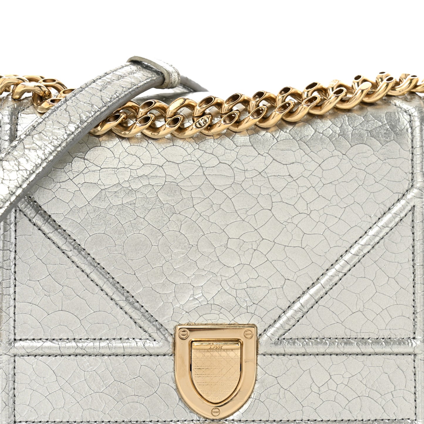 Metallic Ceramic Effect Deerskin Small Diorama Flap Bag Silver