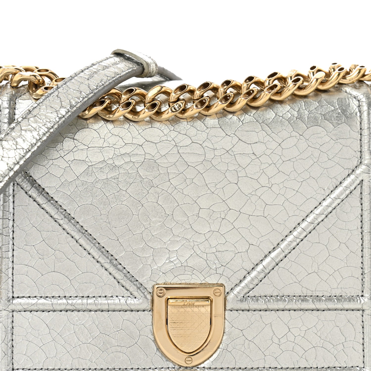 Christian Dior Metallic Ceramic Effect Deerskin Small Diorama Flap Bag Silver 9 of 13