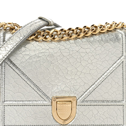 Christian Dior Metallic Ceramic Effect Deerskin Small Diorama Flap Bag Silver 9 of 13