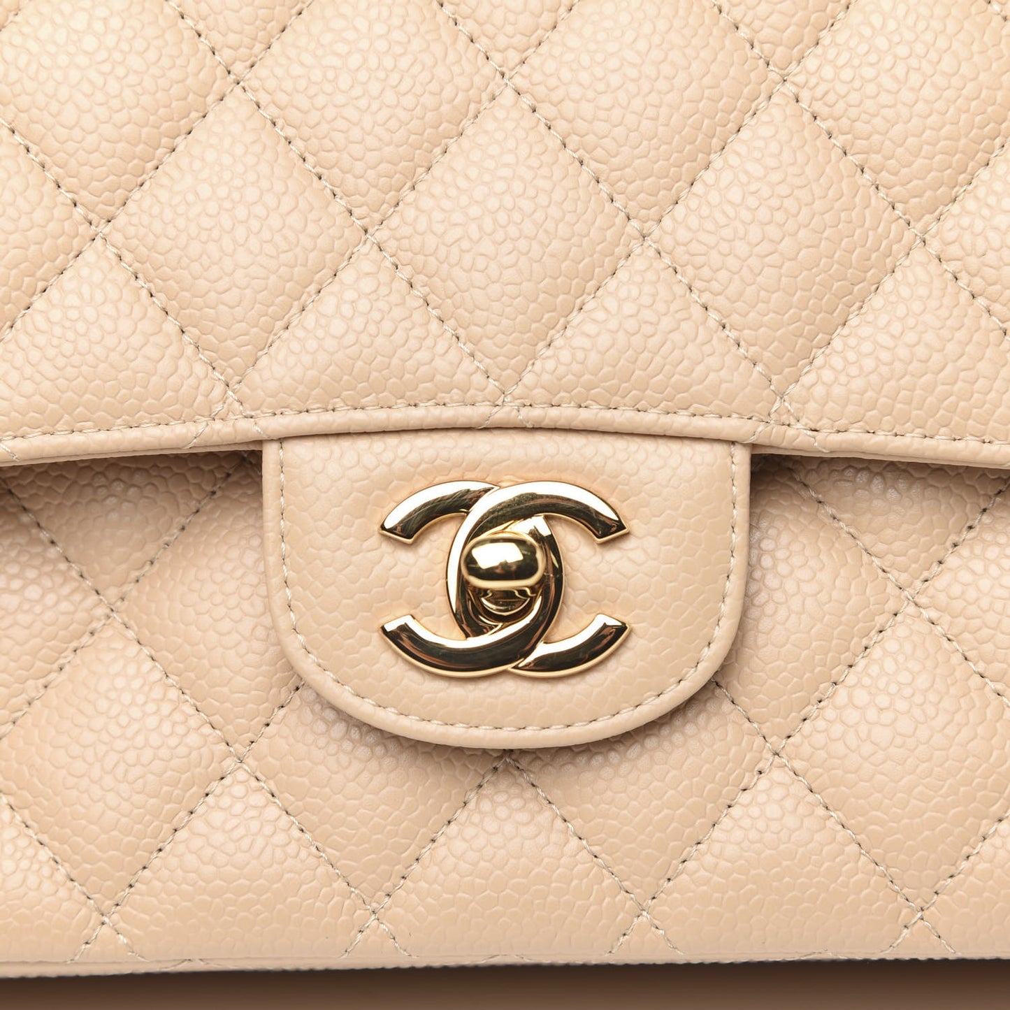 Caviar Quilted Medium Double Flap Beige