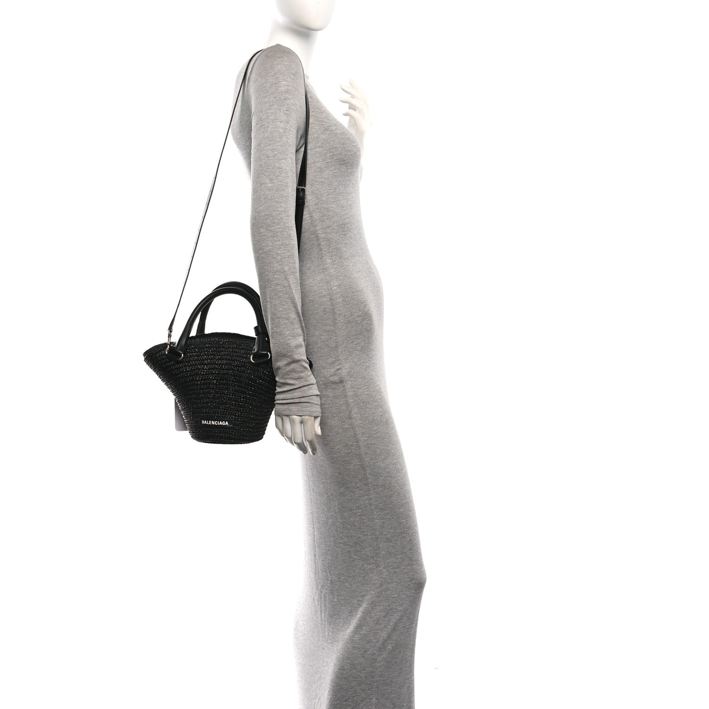 Raffia Woven Mini Le Cagole Tote Bag Black