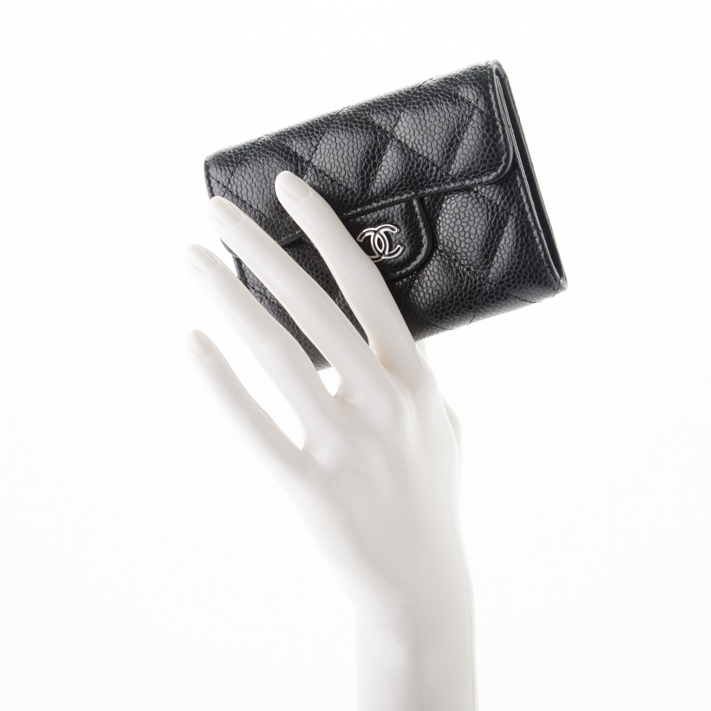 Caviar Quilted Flap Card Holder Wallet Black