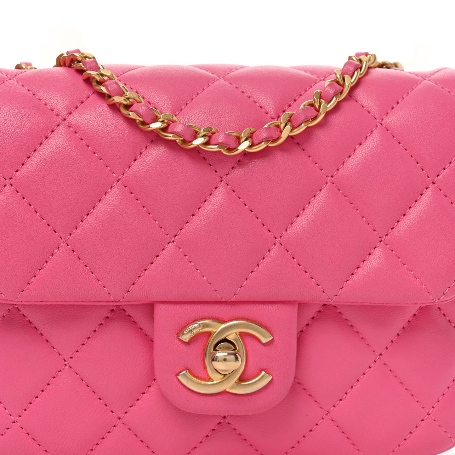 Lambskin Enamel Quilted Mini Coco Hearts Square Flap Pink