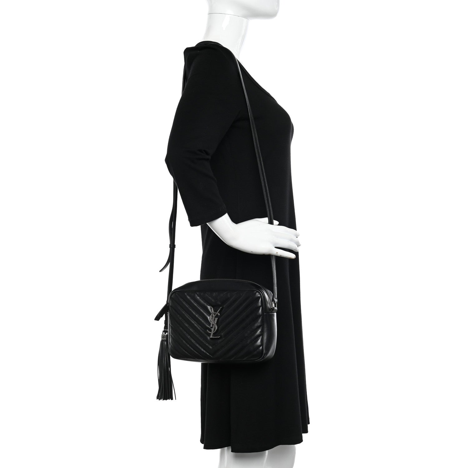 Saint Laurent Calfskin Matelasse Monogram Lou Camera Bag Black 2 of 13