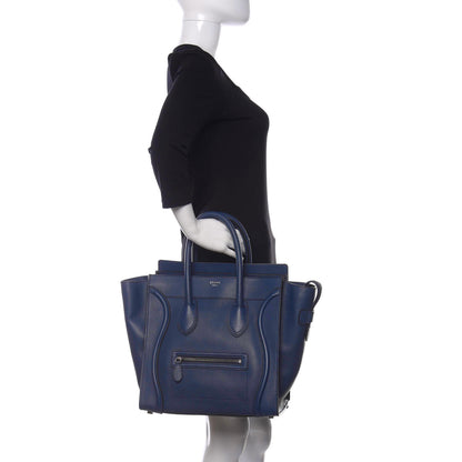 Celine Drummed Calfskin Mini Luggage Petrol 2 of 10