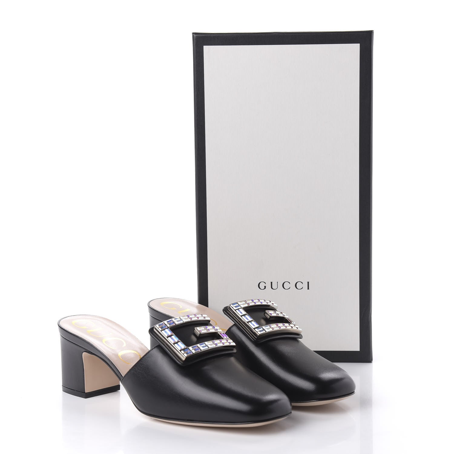 Gucci Malaga Kid Crystal Square G Madelyn Mules 38.5 Black 9 of 9