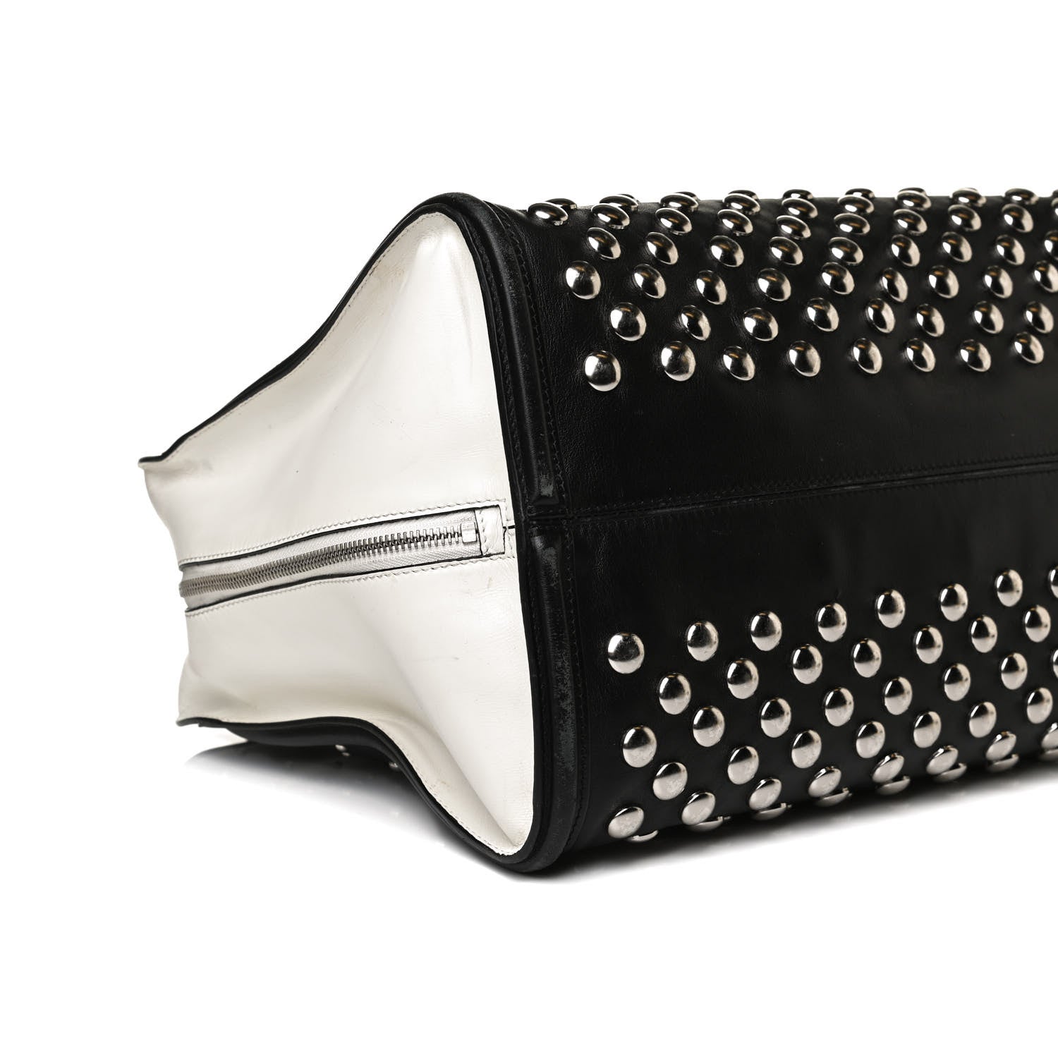 Alexander McQueen Calfskin Large Studded Padlock Zip Around Tote Black White 10 of 17