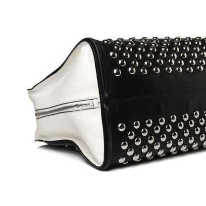 Alexander McQueen Calfskin Large Studded Padlock Zip Around Tote Black White 10 of 17