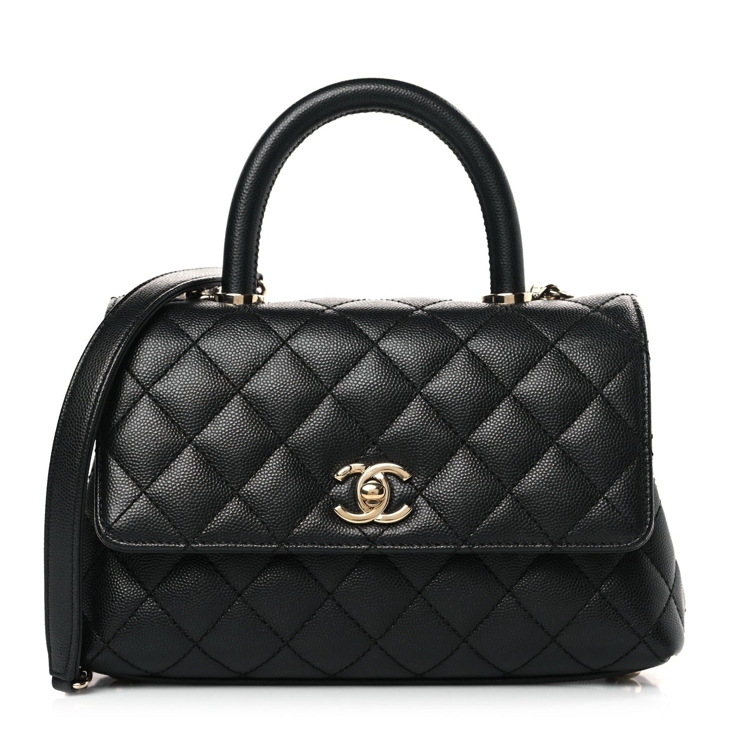 Caviar Quilted Mini Coco Handle Flap Black