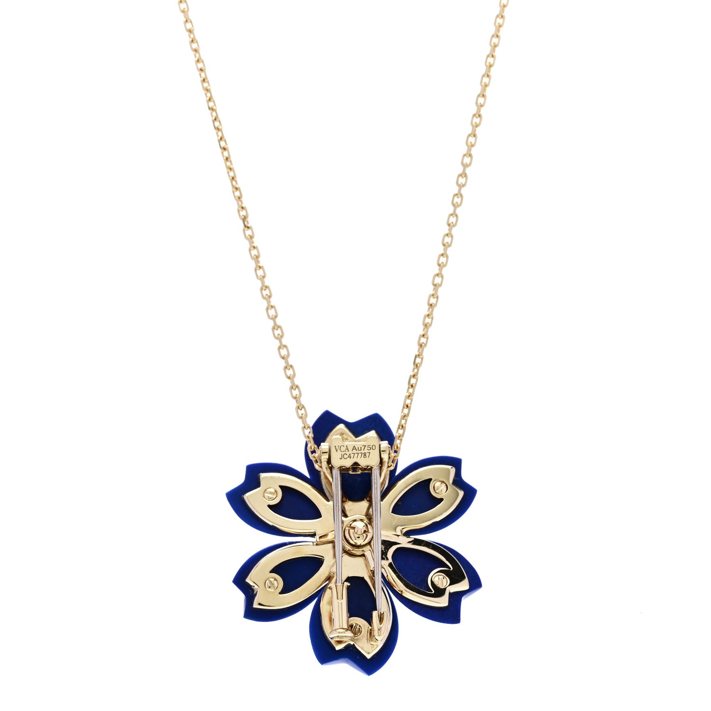 18K Yellow Gold Diamond Lapis Lazuli Small Rose De Noel Pendant Necklace