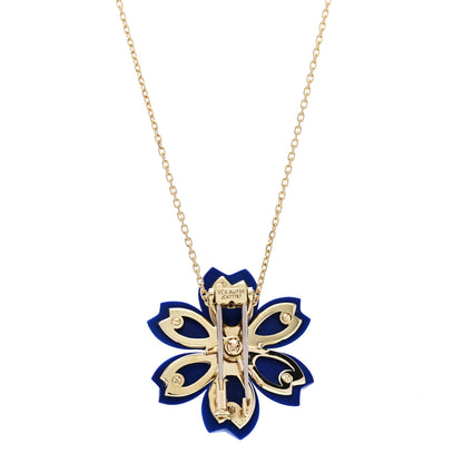 Van Cleef & Arpels 18K Yellow Gold Diamond Lapis Lazuli Small Rose De Noel Pendant Necklace 4 of 9