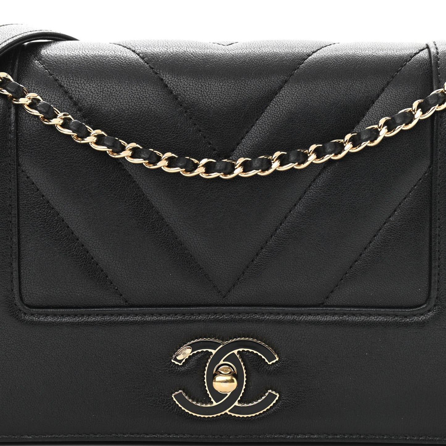Sheepskin Chevron Quilted Vintage Mademoiselle Flap Black