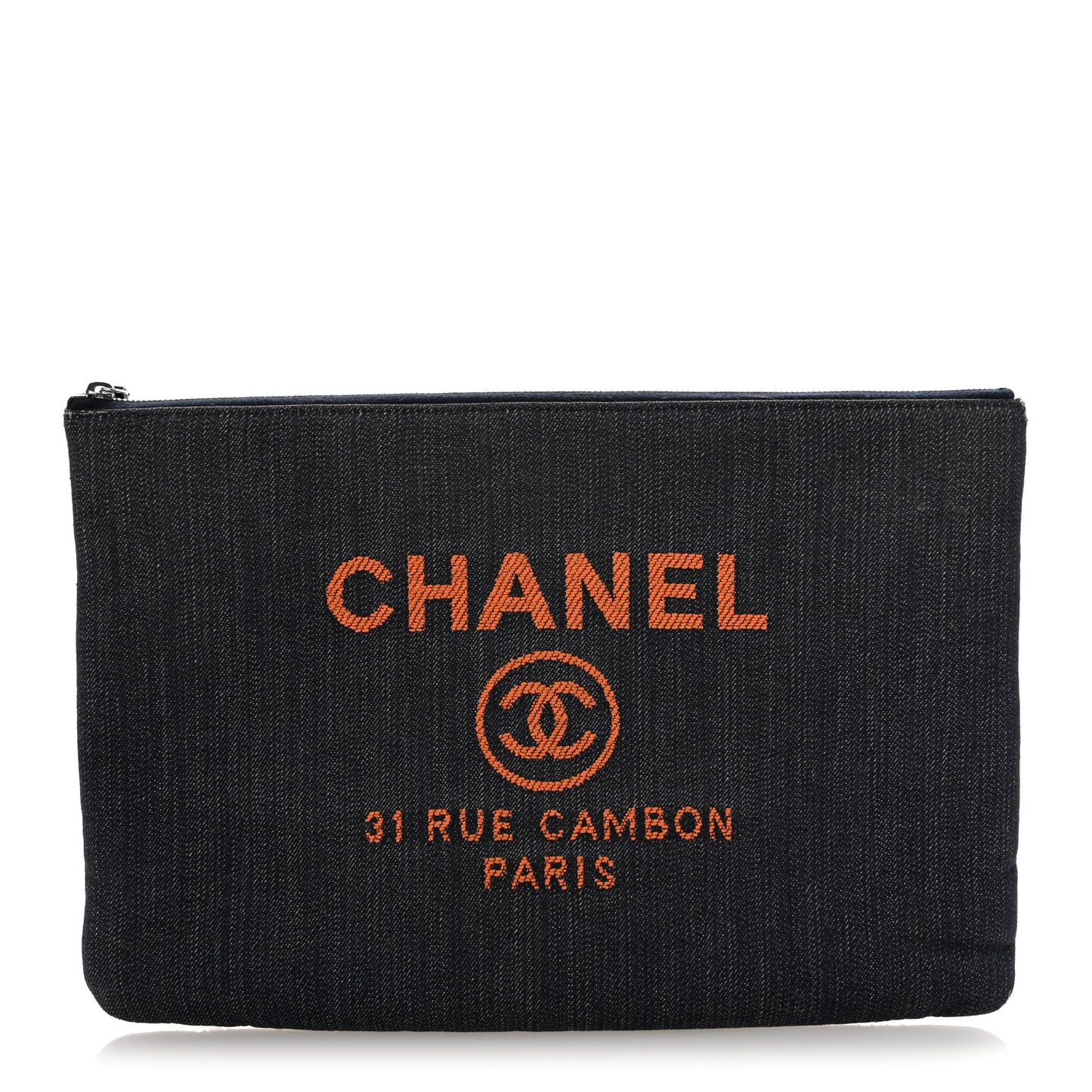 Denim Large Deauville Pouch Clutch Blue Orange