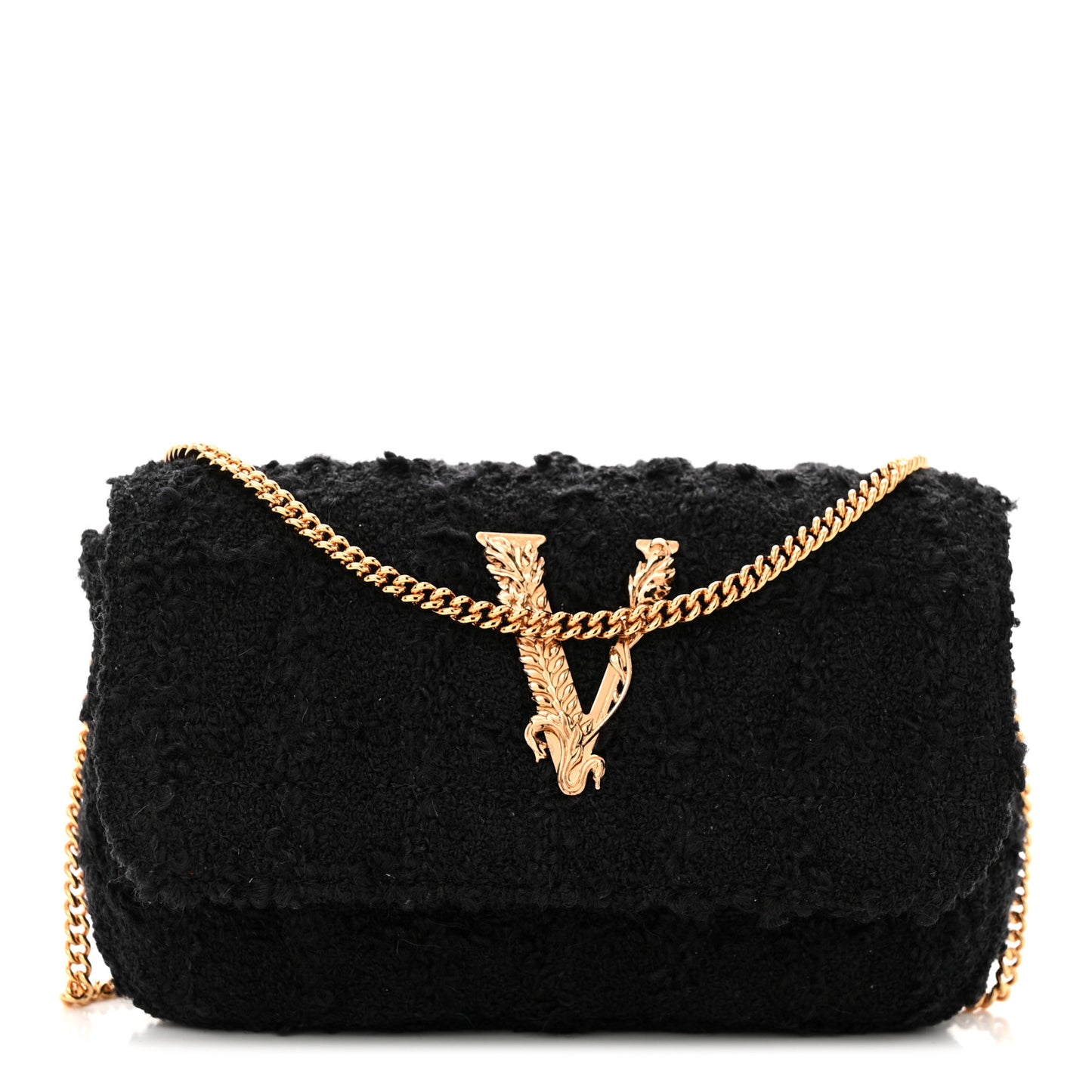 Tweed Lambskin Virtus Mini Chain Bag Black