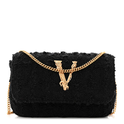 Versace Tweed Lambskin Virtus Mini Chain Bag Black 1 of 11