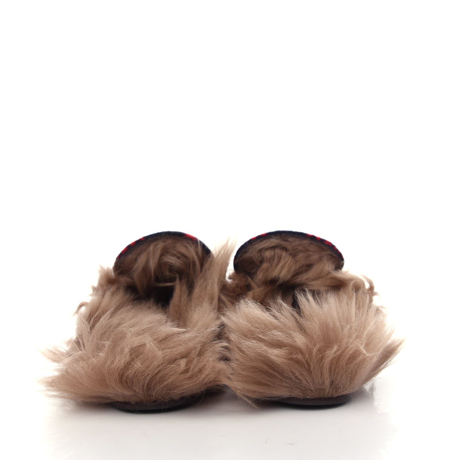 Gucci Covered Wool Big GG Monogram Fur Mens Princetown Slippers 9 Blue Red Butterscotch 7 of 10