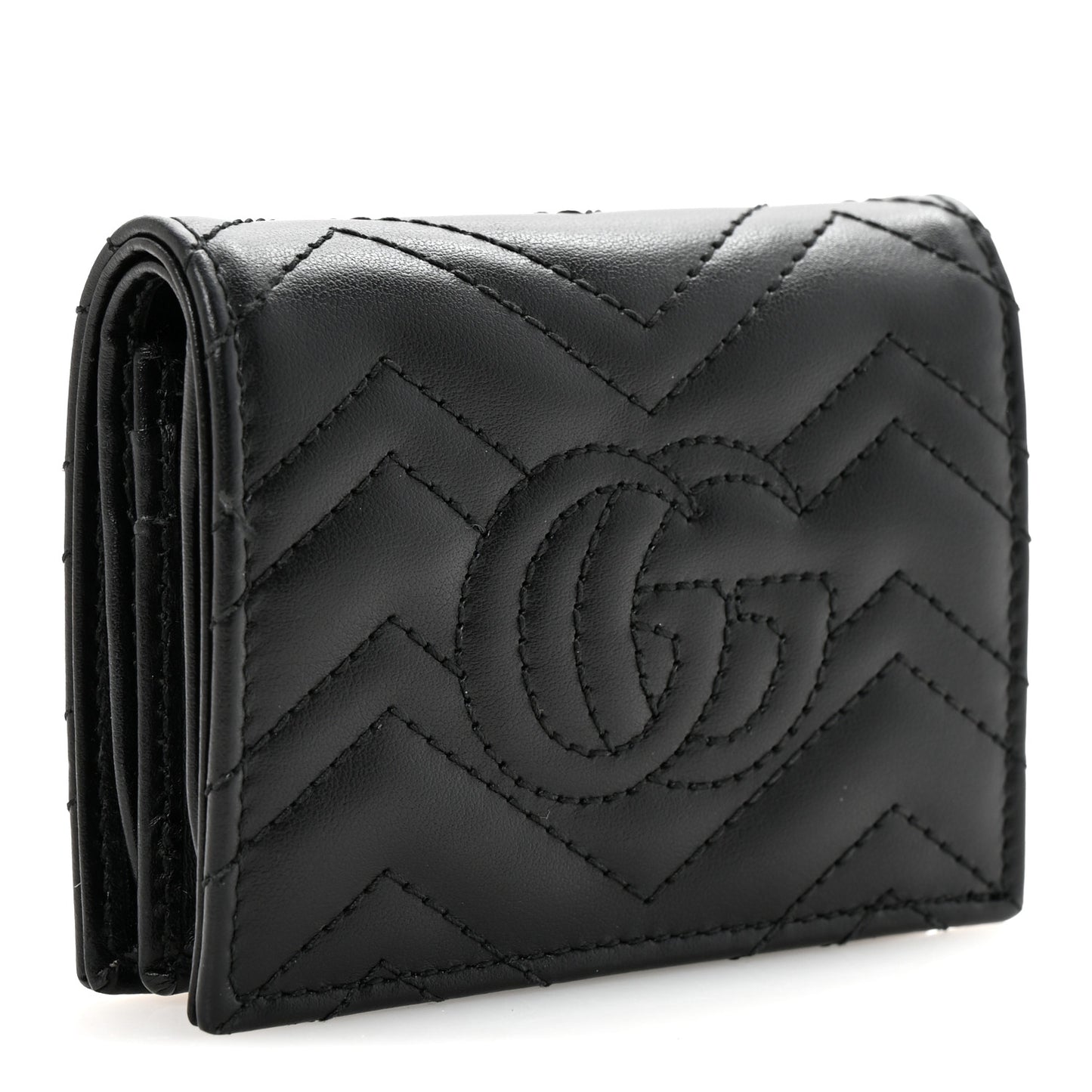 Calfskin Matelasse GG Marmont Card Case Wallet Black