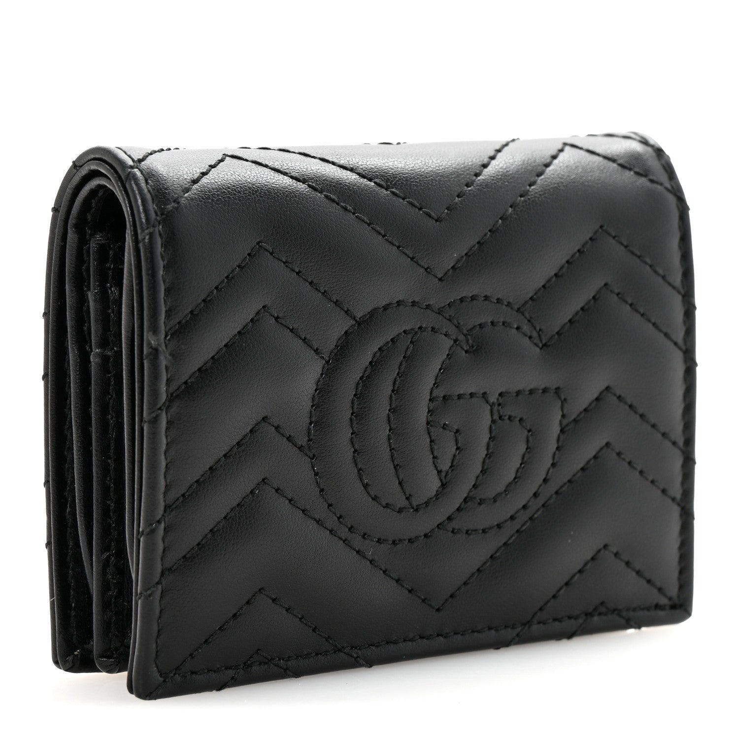 Gucci Calfskin Matelasse GG Marmont Card Case Wallet Black 3 of 8