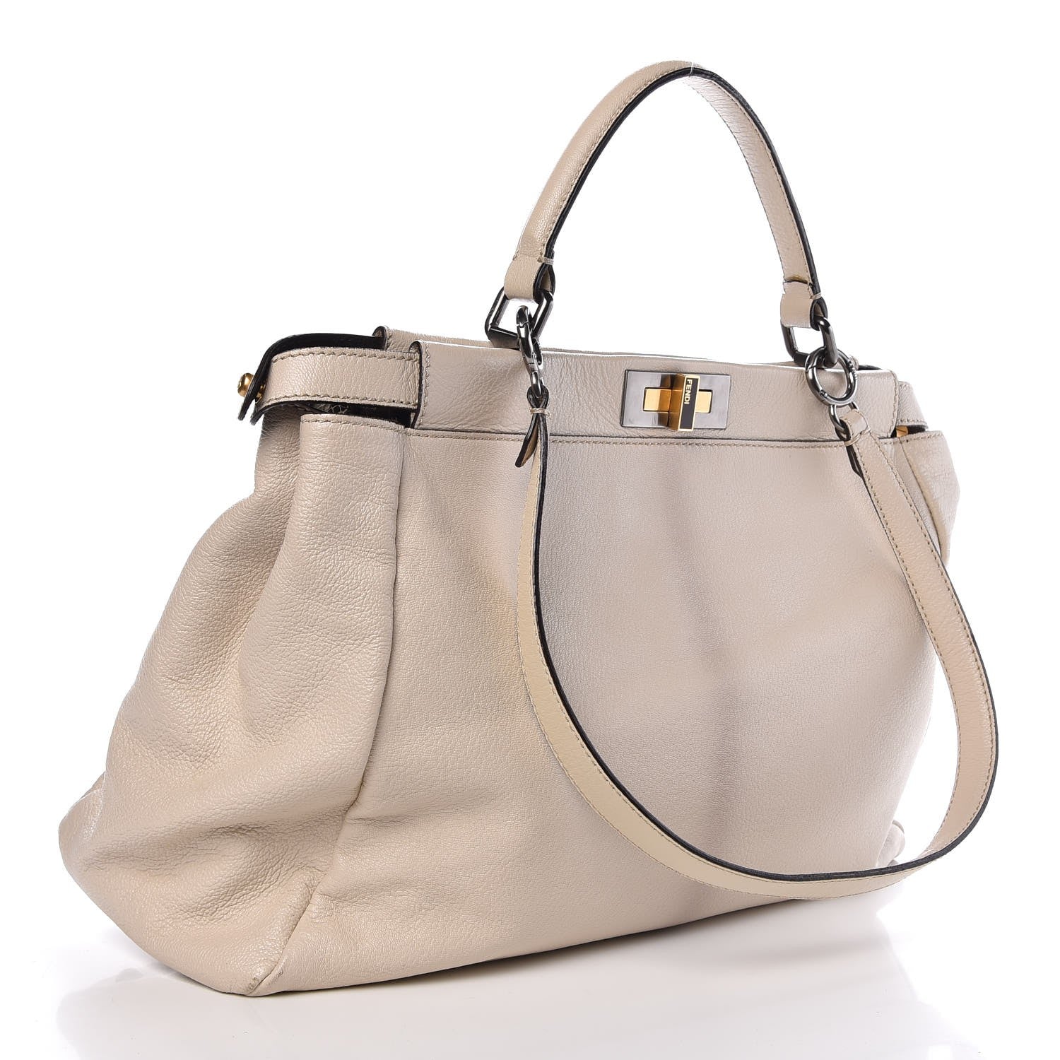 Fendi Goatskin Elaphe Large Peekaboo Iconic Satchel Latte Natural 4 of 13
