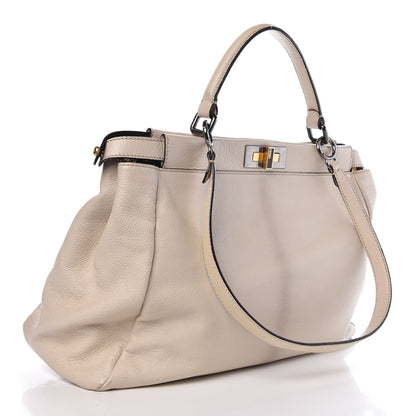 Fendi Goatskin Elaphe Large Peekaboo Iconic Satchel Latte Natural 4 of 13