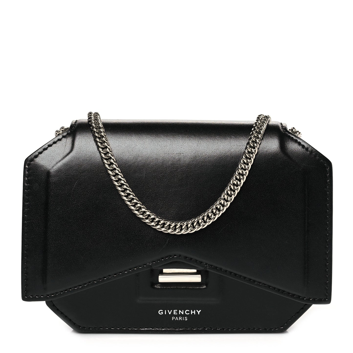 Calfskin Bow Cut Chain Wallet Black