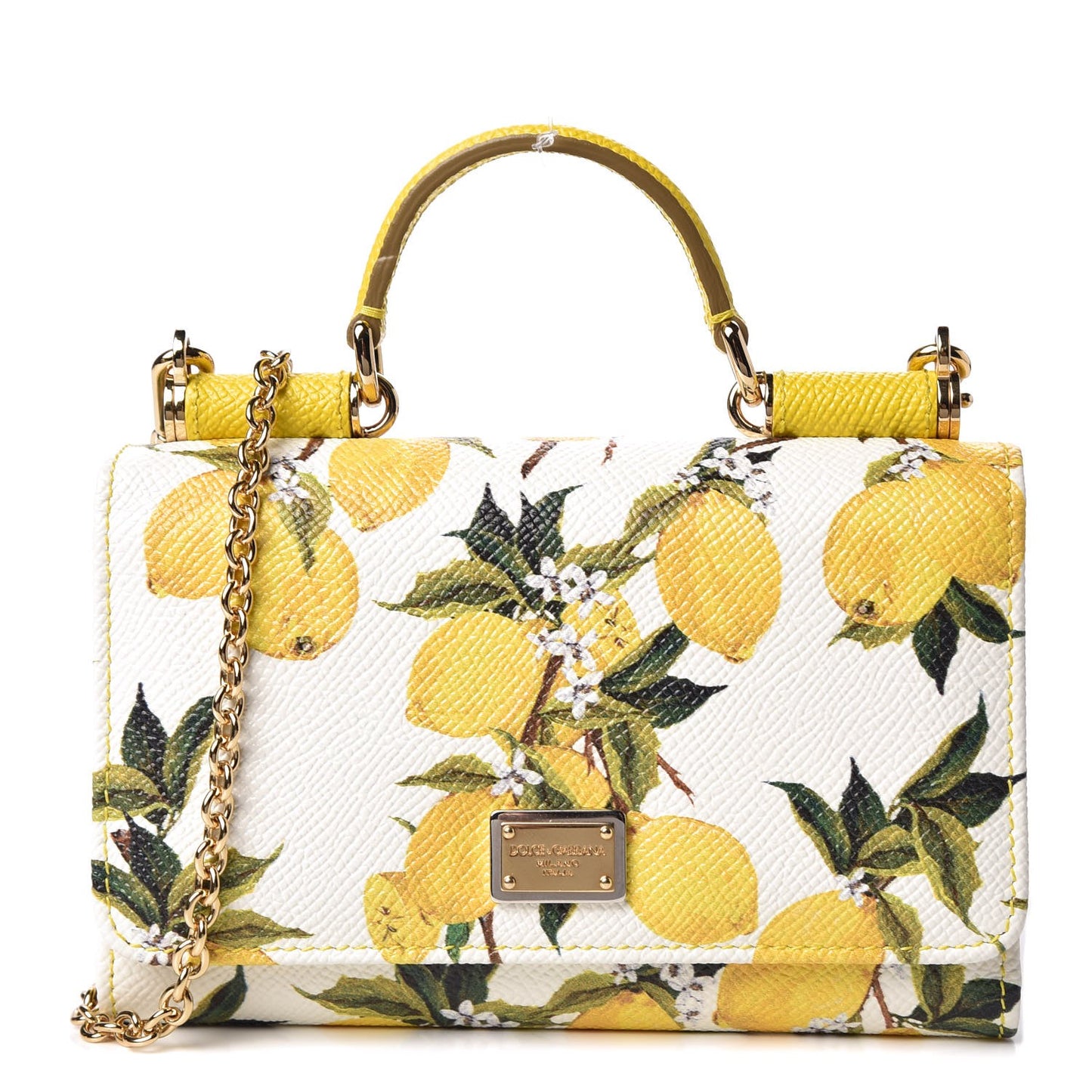 Dauphine Lemon Print Wallet On Chain Yellow White