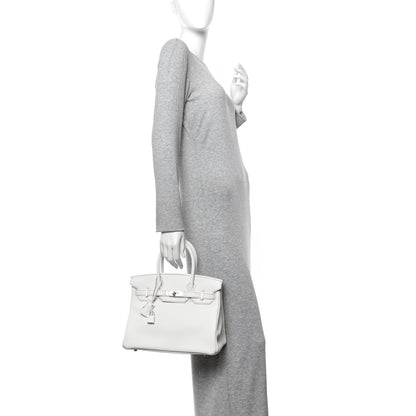 Hermes Taurillon Clemence Horseshoe Birkin 30 White Black 2 of 11