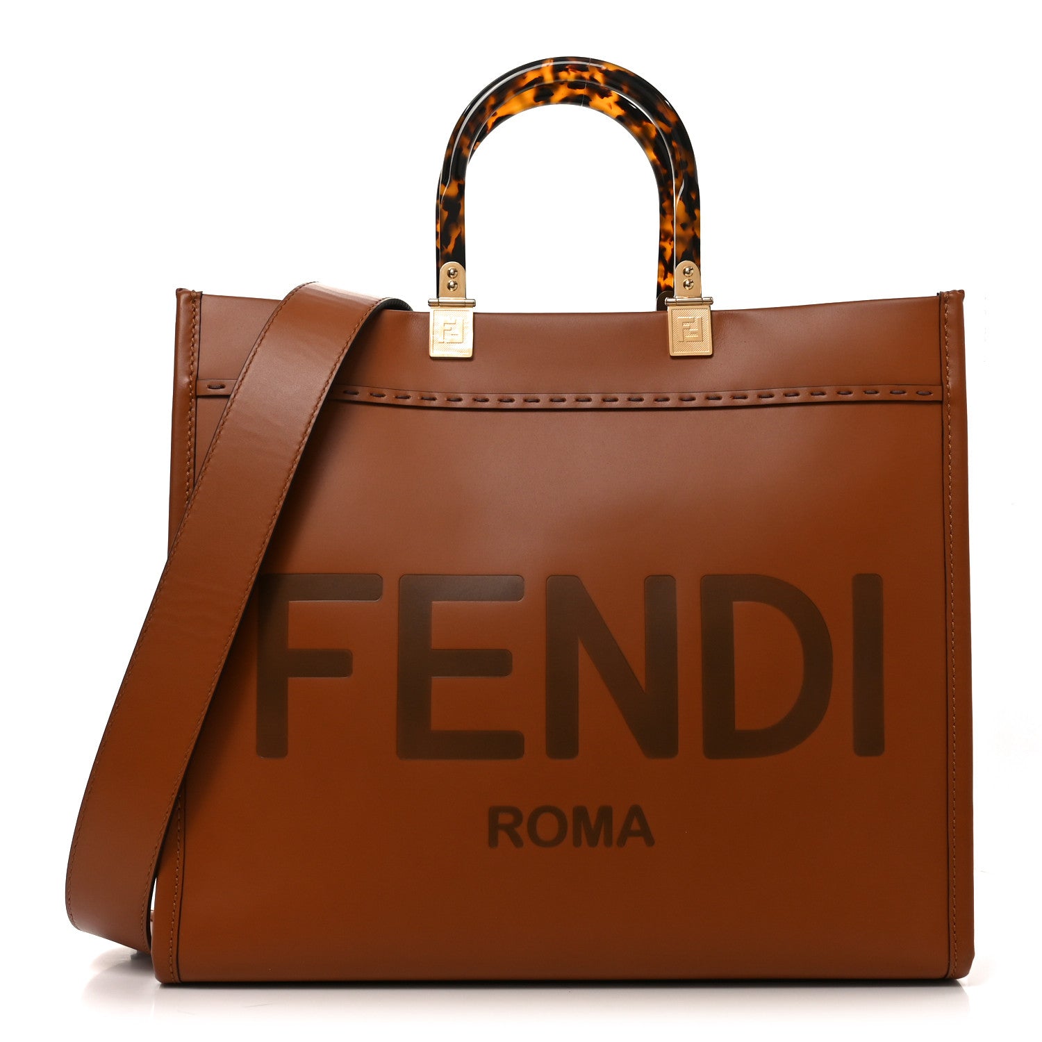 Fendi Vitello King Plexiglass Medium Fendi Sunshine Shopper Tote Cuoio 1 of 9