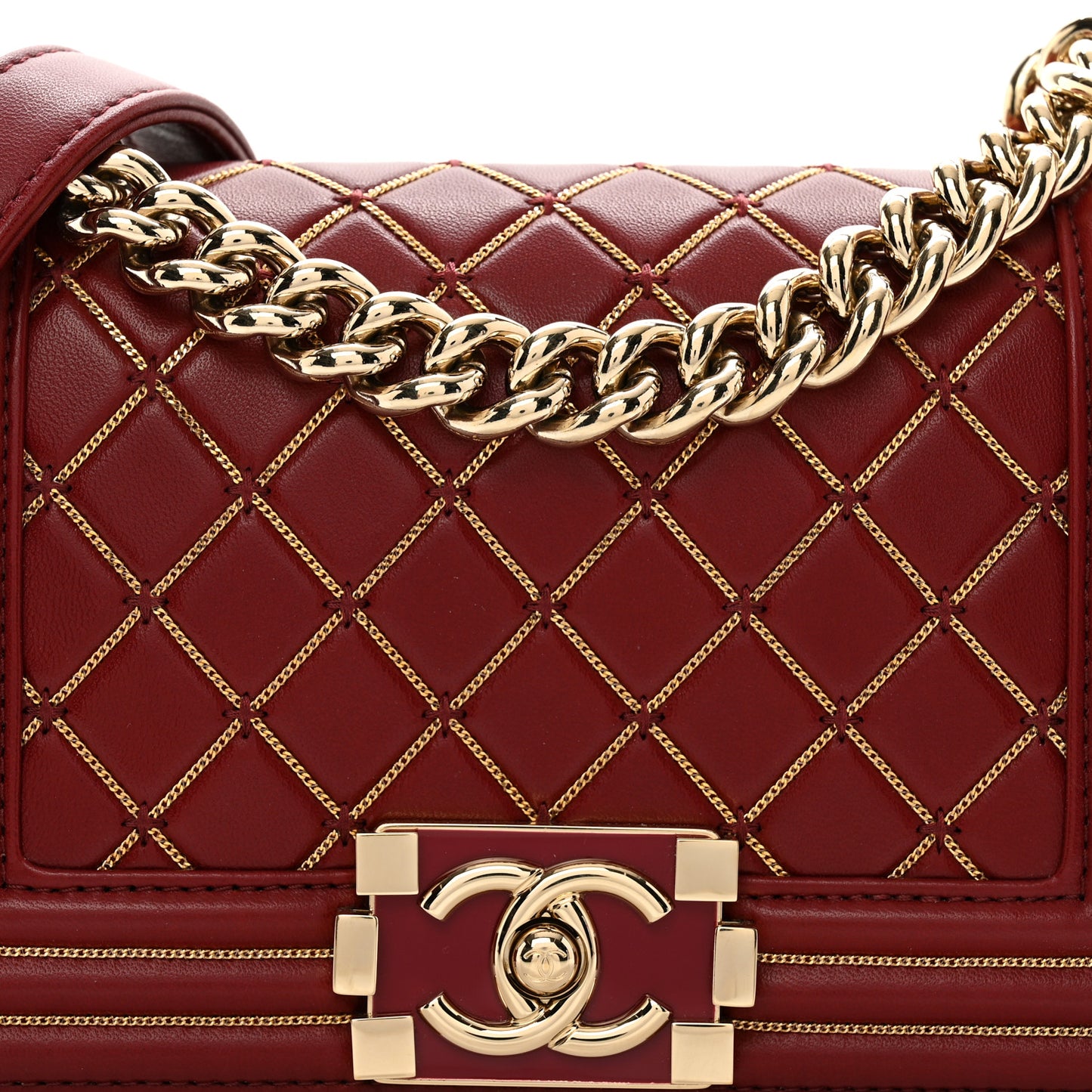 Lambskin Quilted Small Chain Detail Boy Flap Red