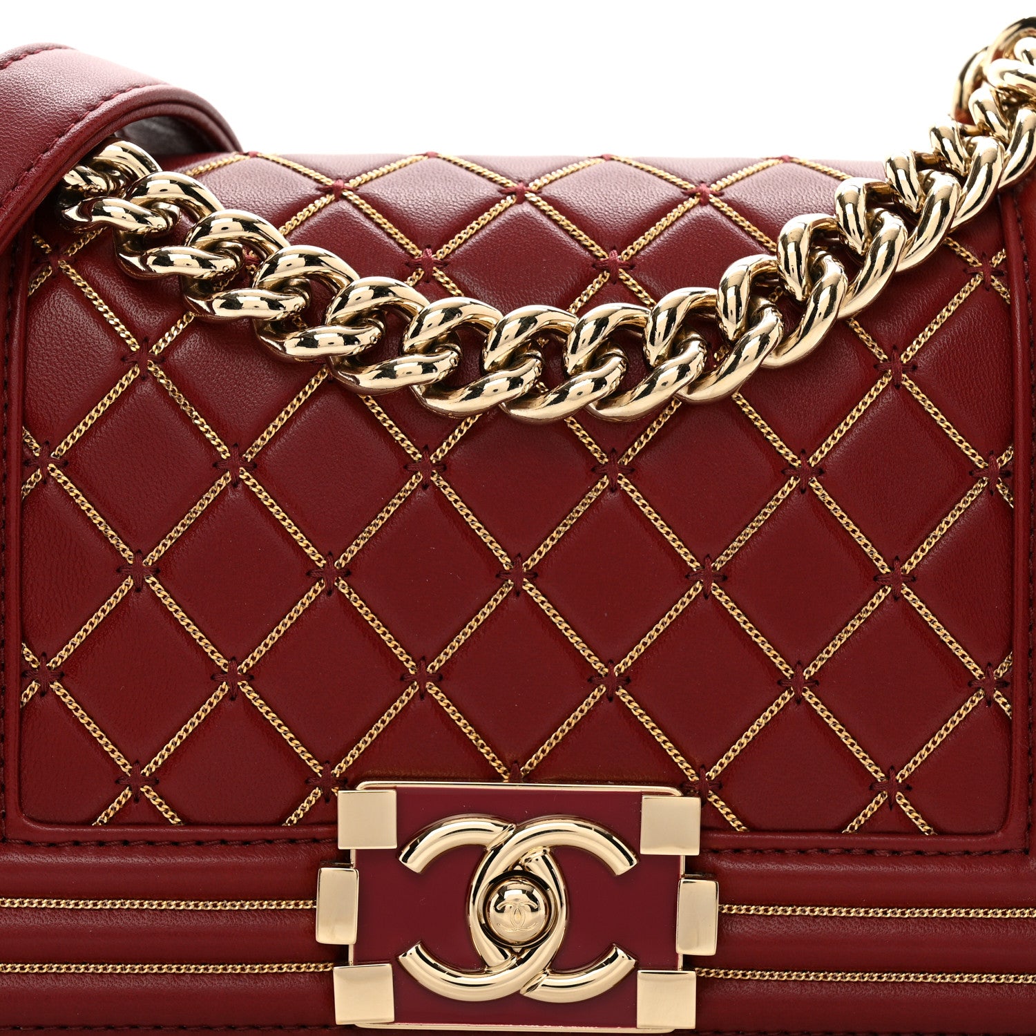 Chanel Lambskin Quilted Small Chain Detail Boy Flap Red 5 of 10