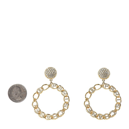 Chanel Metal Crystal CC Paris Chain Link Hoop Earrings Gold 2 of 4