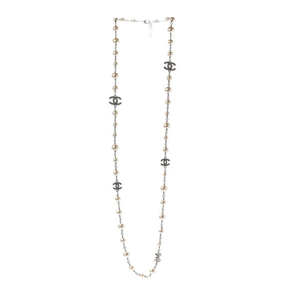 Chanel Crystal Pearl CC Long Necklace Silver 3 of 5