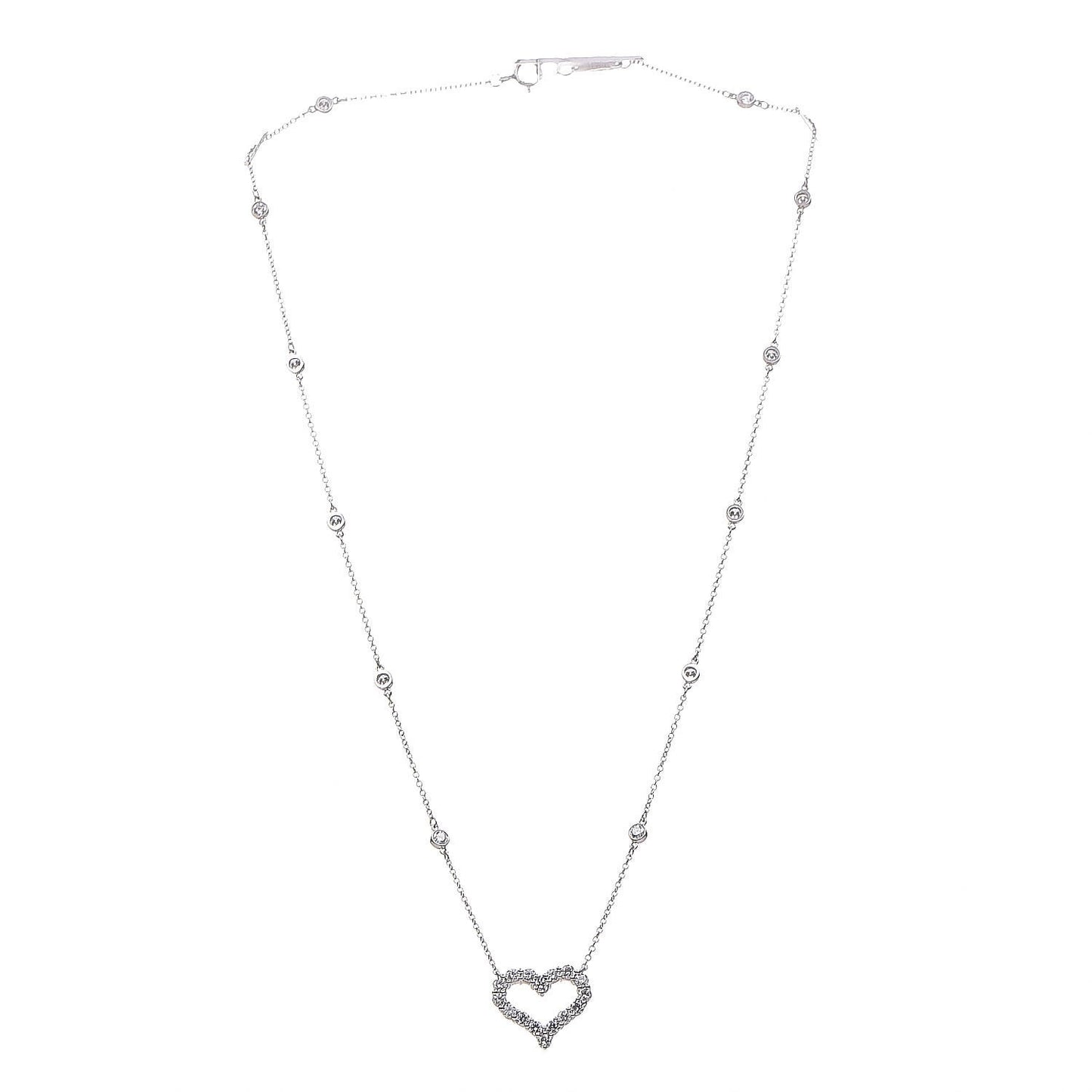 Platinum Diamond Heart Station Pendant Necklace