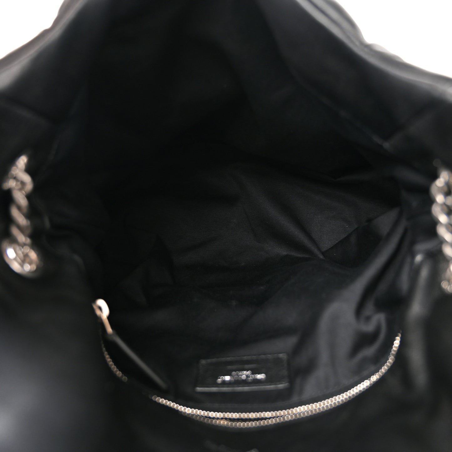 Lambskin Quilted Medium Loulou Puffer Monogram Chain Satchel Black