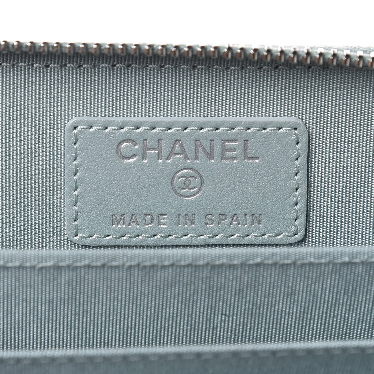 Chanel Metallic Caviar Chevron Quilted Vintage Mademoiselle Zip Coin Purse Light Blue 6 of 8