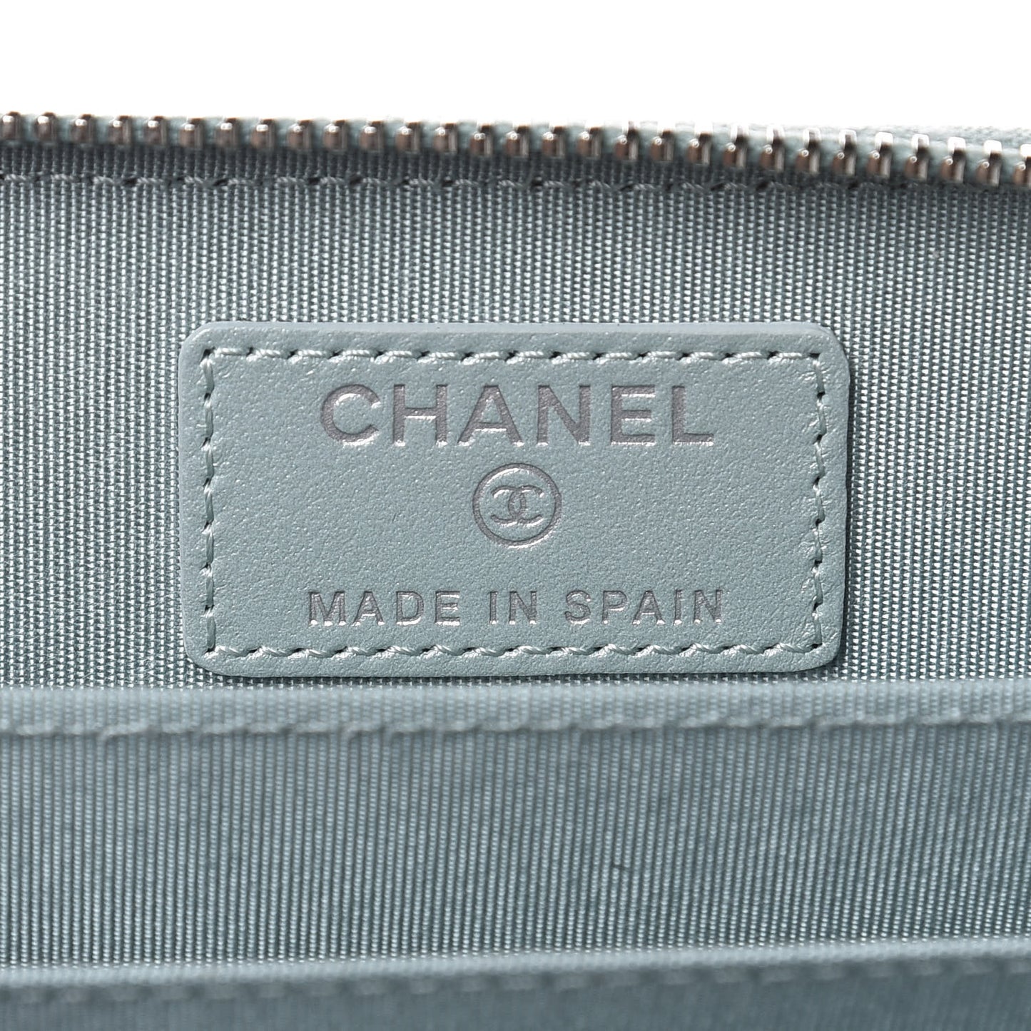 Metallic Caviar Chevron Quilted Vintage Mademoiselle Zip Coin Purse Light Blue
