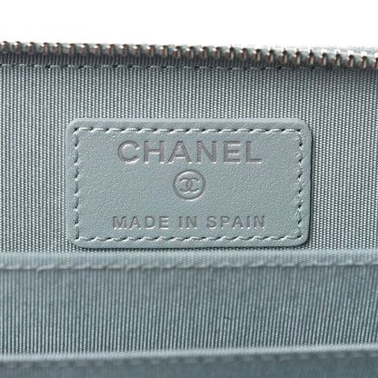 Chanel Metallic Caviar Chevron Quilted Vintage Mademoiselle Zip Coin Purse Light Blue 6 of 8