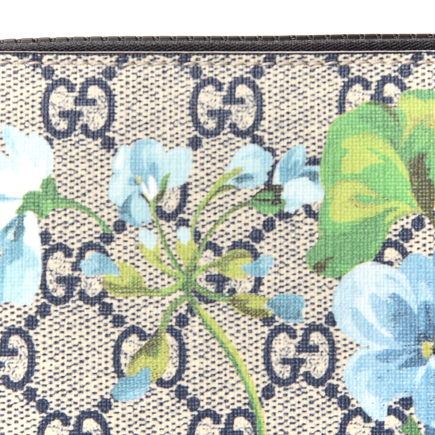 GG Supreme Monogram Blooms Zip Around Wallet Blue