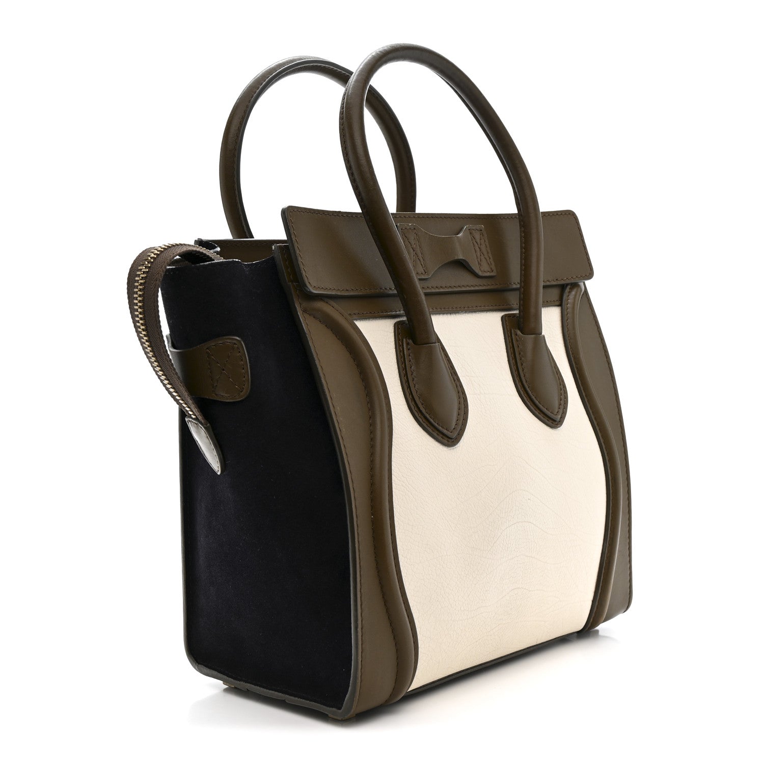 Celine Textured Calfskin Suede Tri-color Mini Luggage Cream 3 of 12