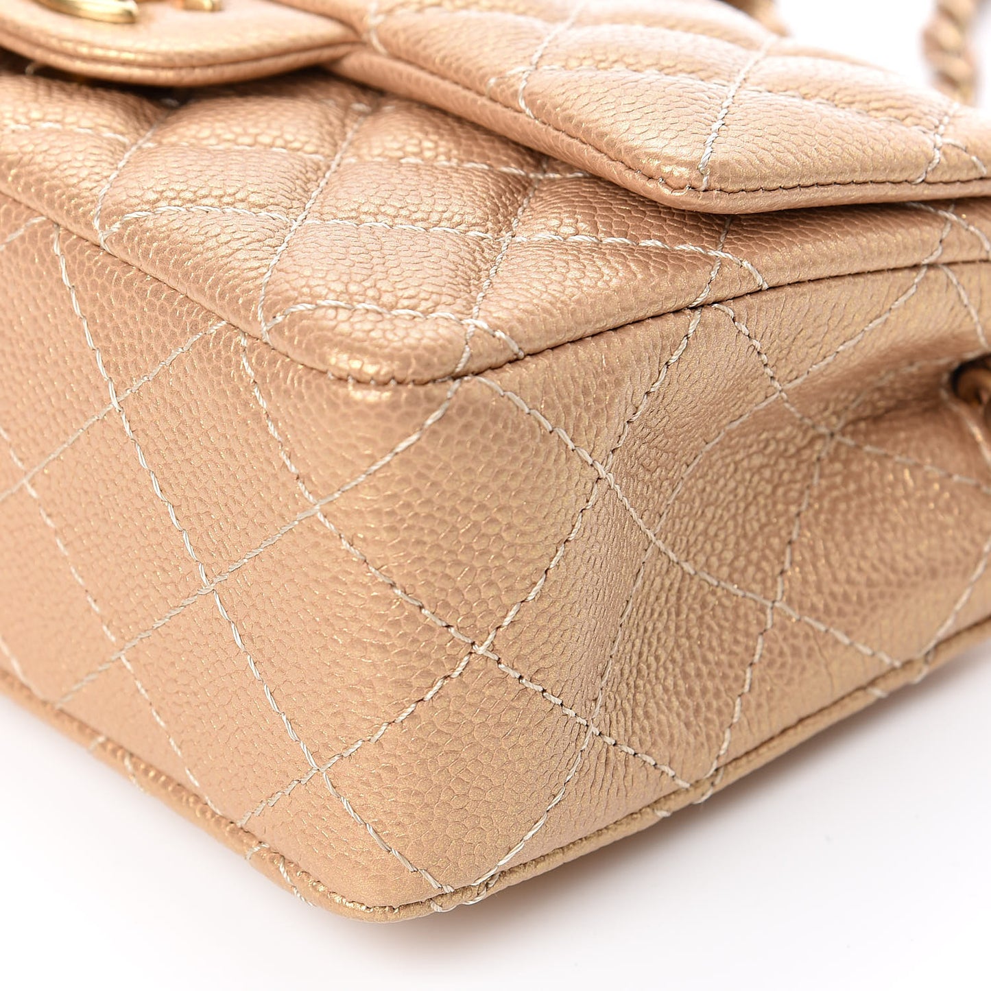Pearly Caviar Quilted Mini Rectangular Flap Gold