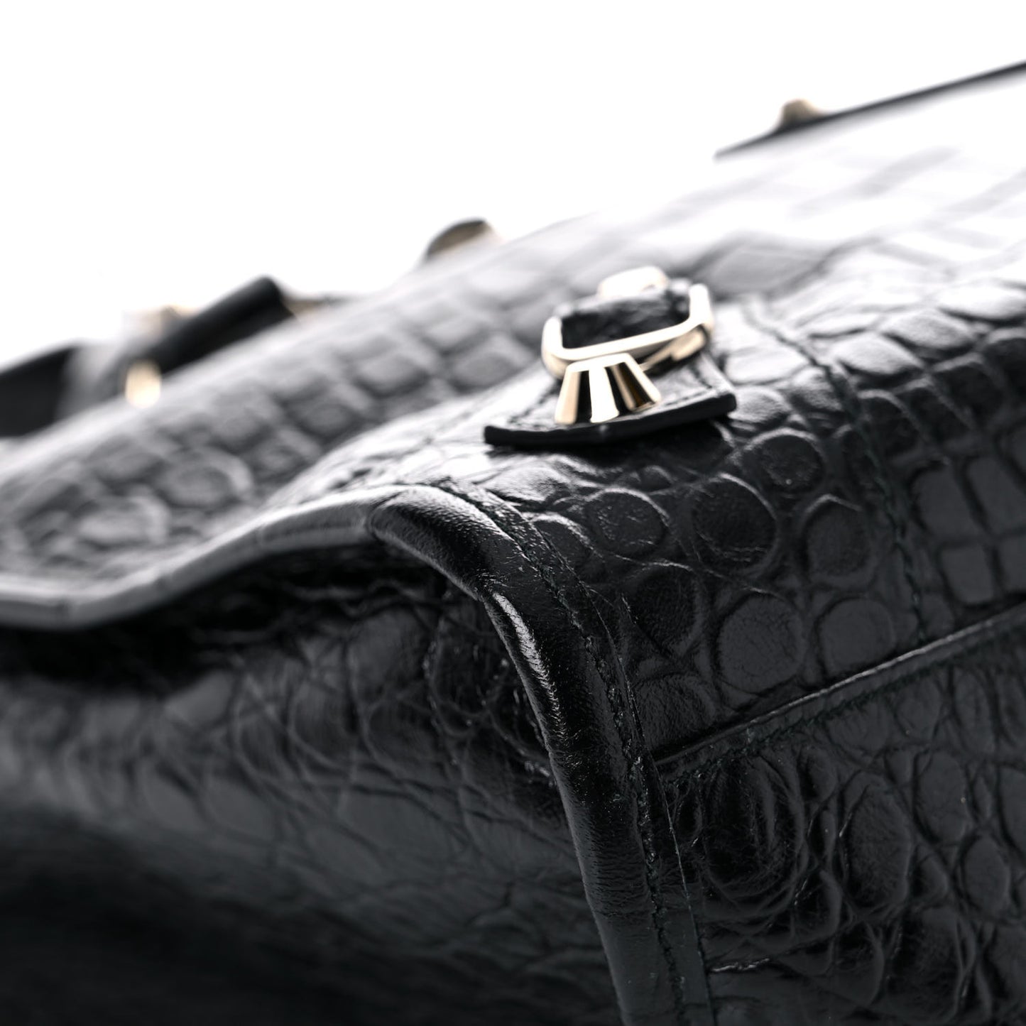 Calfskin Crocodile Embossed Classic Hardware City Black