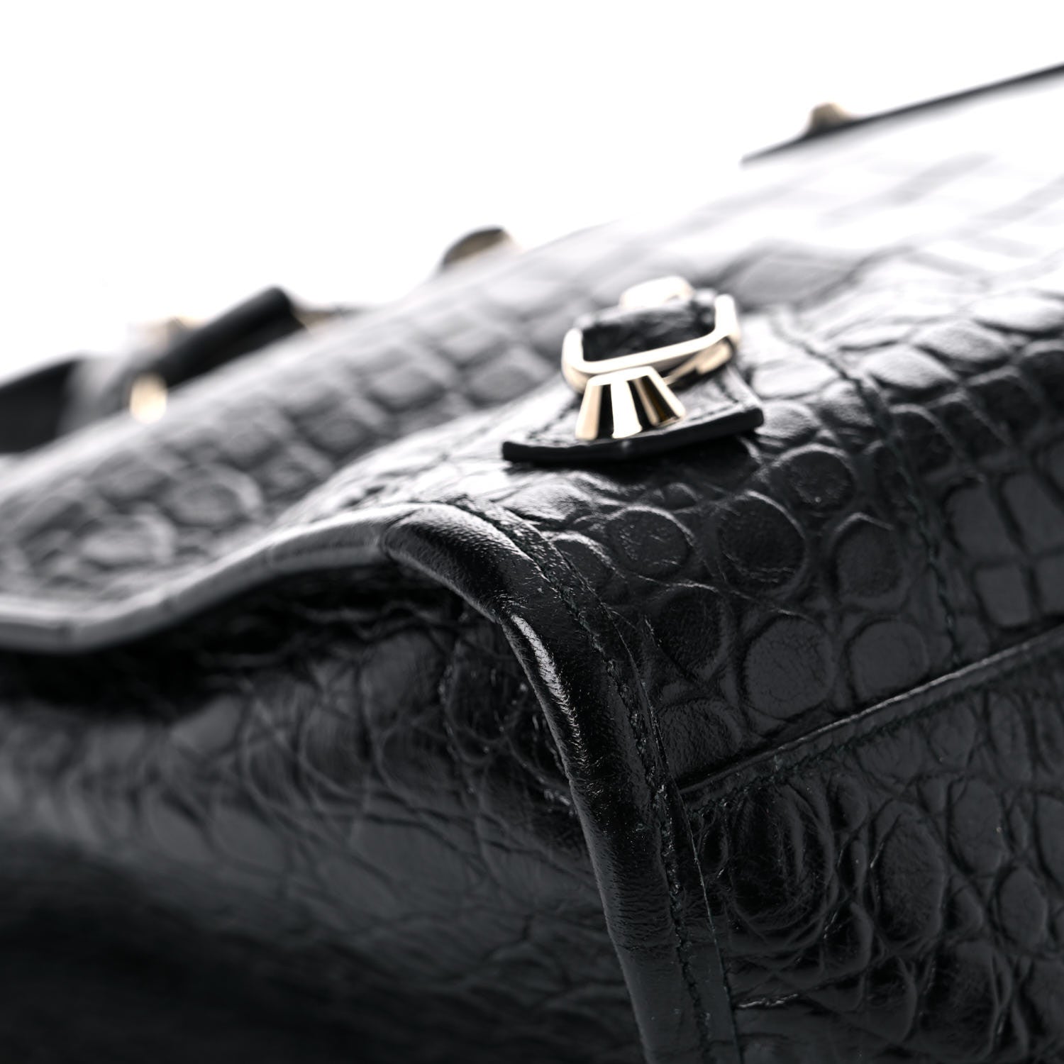 Balenciaga Calfskin Crocodile Embossed Classic Hardware City Black 9 of 13