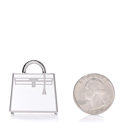 Hermes Lacquered Palladium Kelly Curiosite Charm White 2 of 4