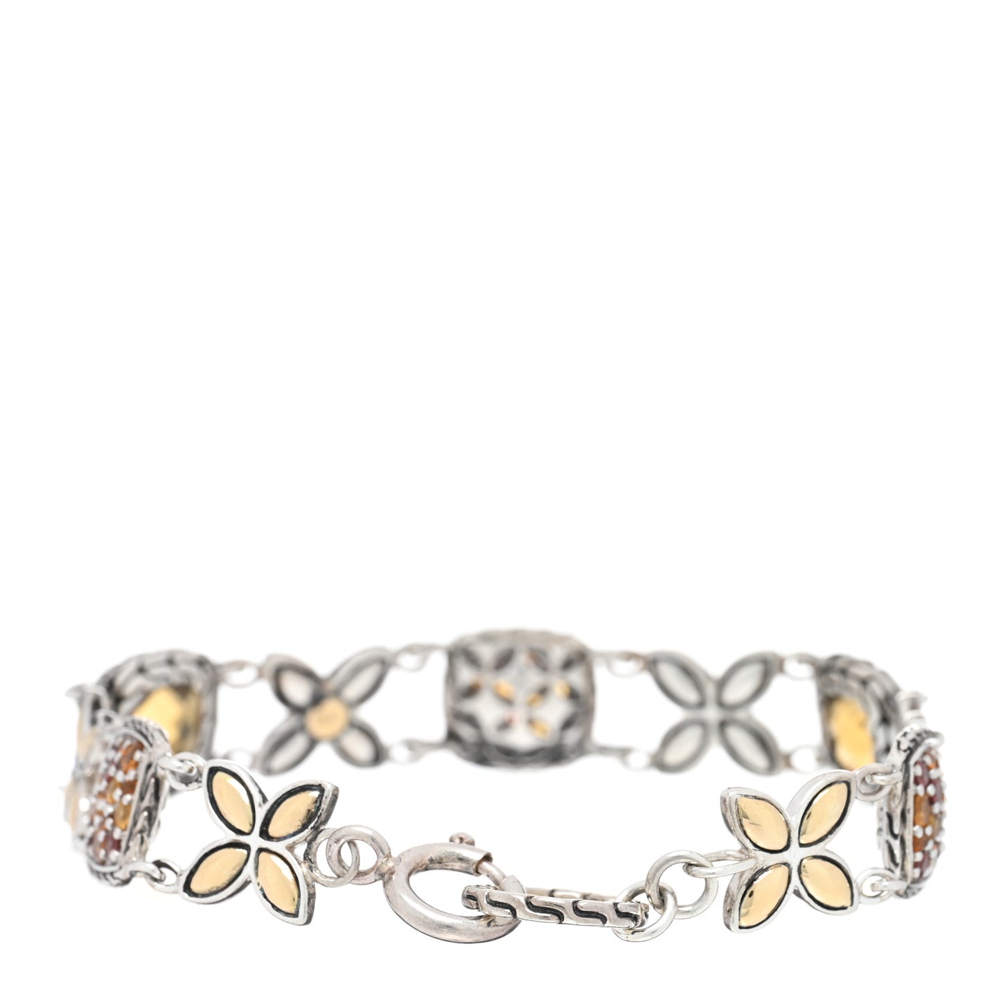 Sterling Silver 18K Yellow Gold Citrine Garnet Batu Kawung Bracelet