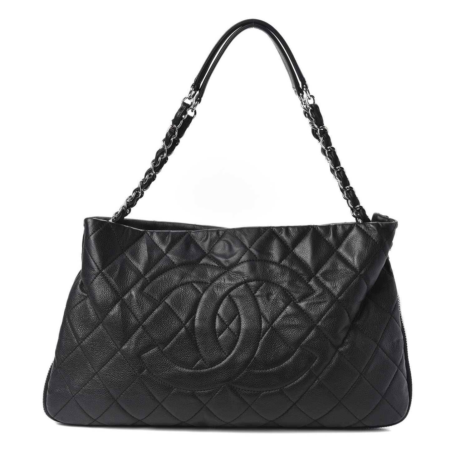 Caviar Quilted Expandable Zip Shoulder Bag Black