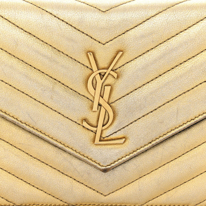 Saint Laurent Metallic Calfskin Matelasse Chevron Monogram Envelope Chain Wallet Antic Gold 9 of 14